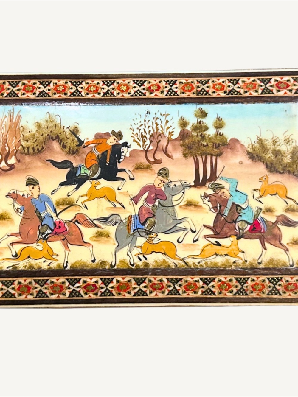 Antique Hand Painted Khatam Kari Persian Wood Micro Mosaic Inlay Hinged Box - Picture 3 of 10